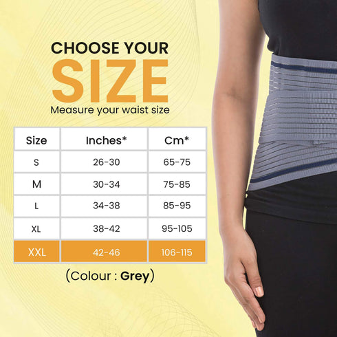 Lumbo Sacral Belt With Double Strapping, Back Support For the Lumbar Spine, Pain Relief, Back Brace for Men and Women, XXL, Grey